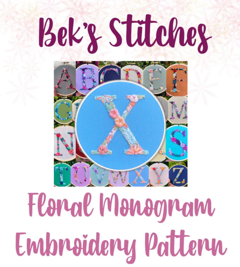 PDF Pattern - Letter X Floral Monogram Embroidery