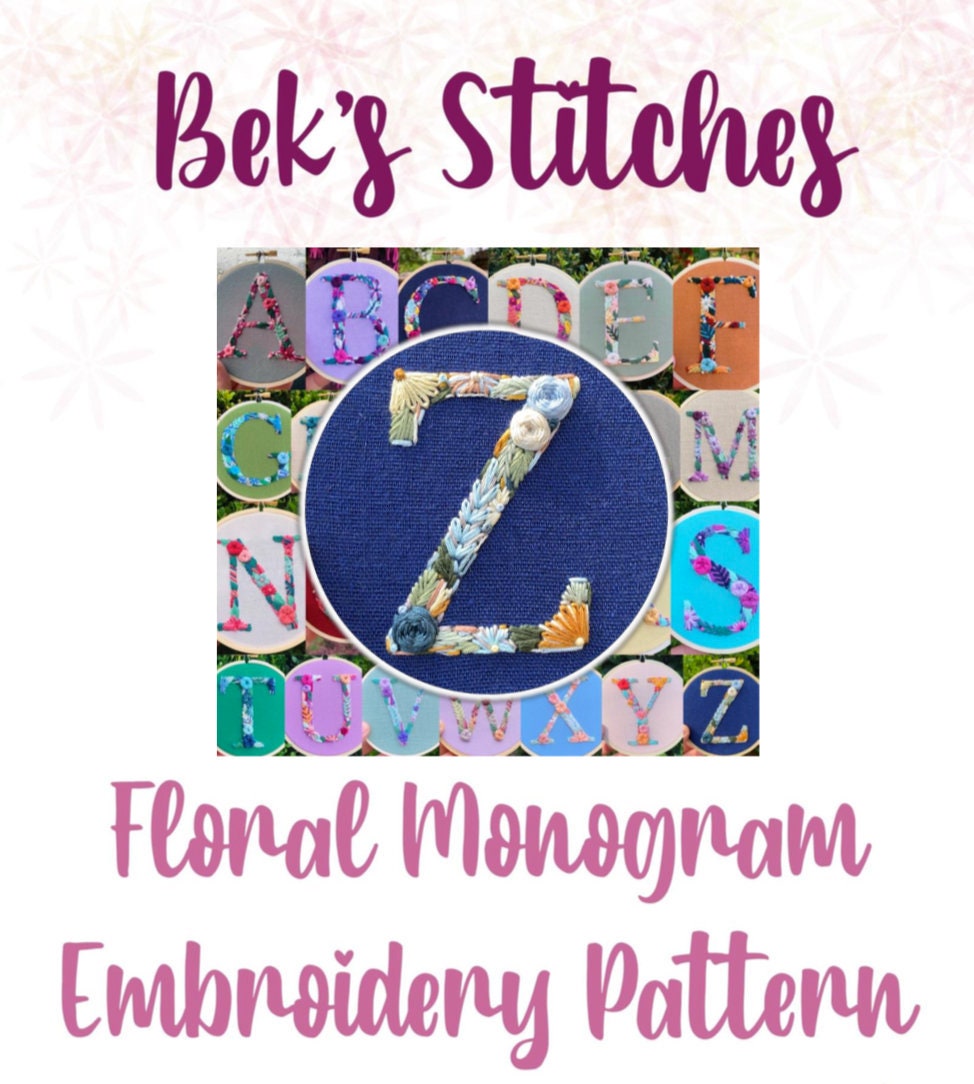 PDF Pattern - Letter Z Floral Monogram Embroidery