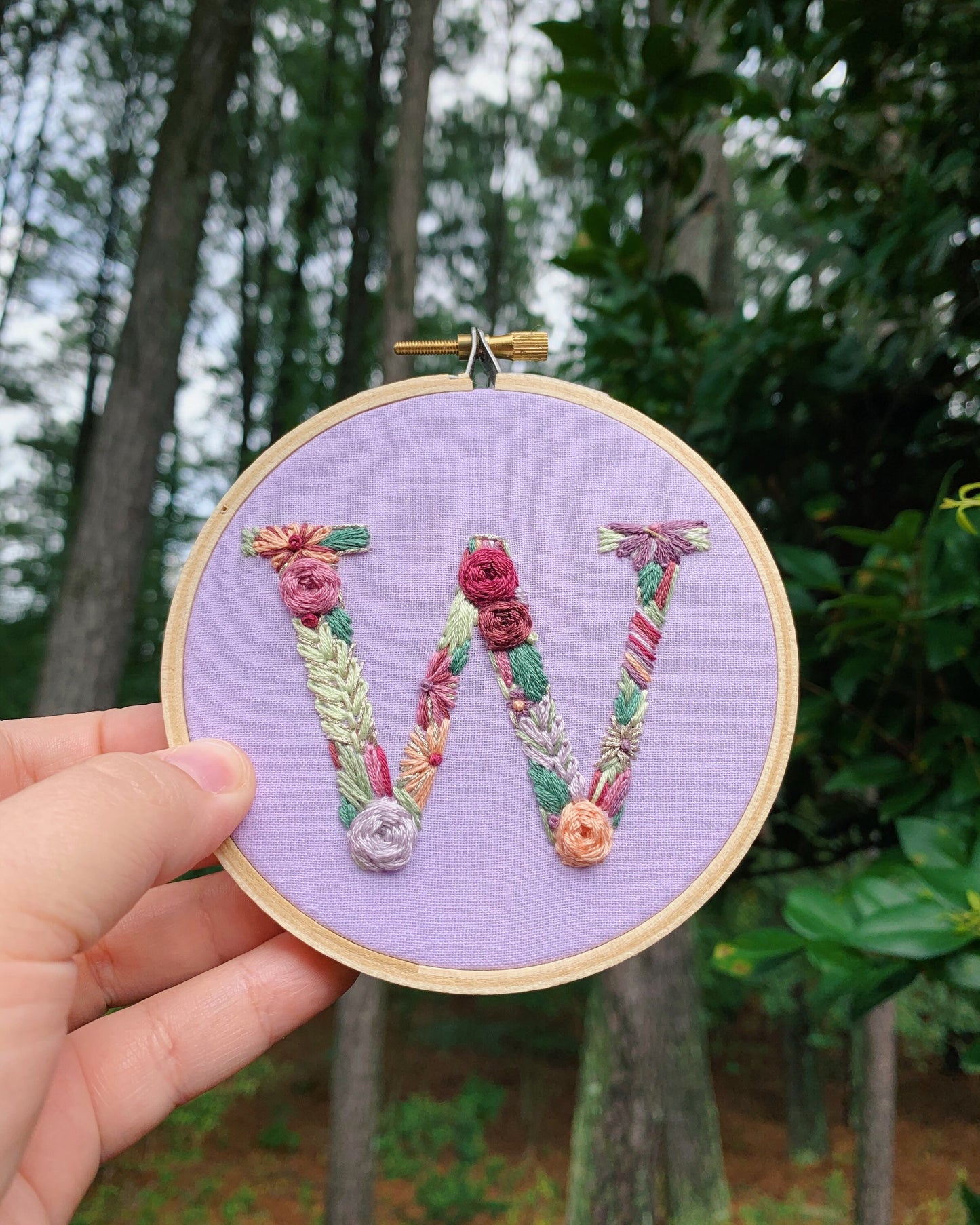 PDF Pattern - Letter W Floral Monogram Embroidery