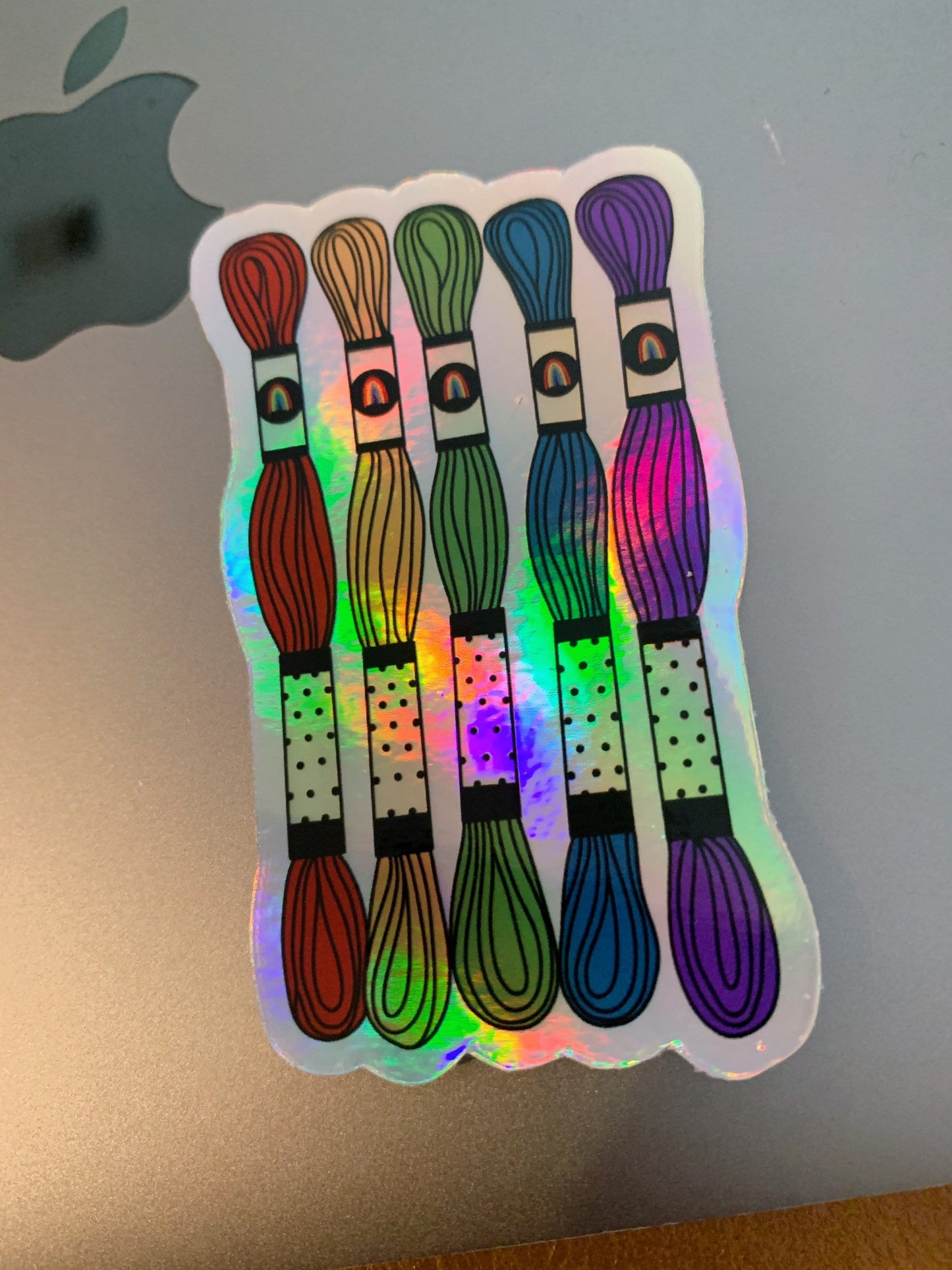 Holographic Rainbow Embroidery Floss Skein Sticker - Waterproof, Vinyl Sticker
