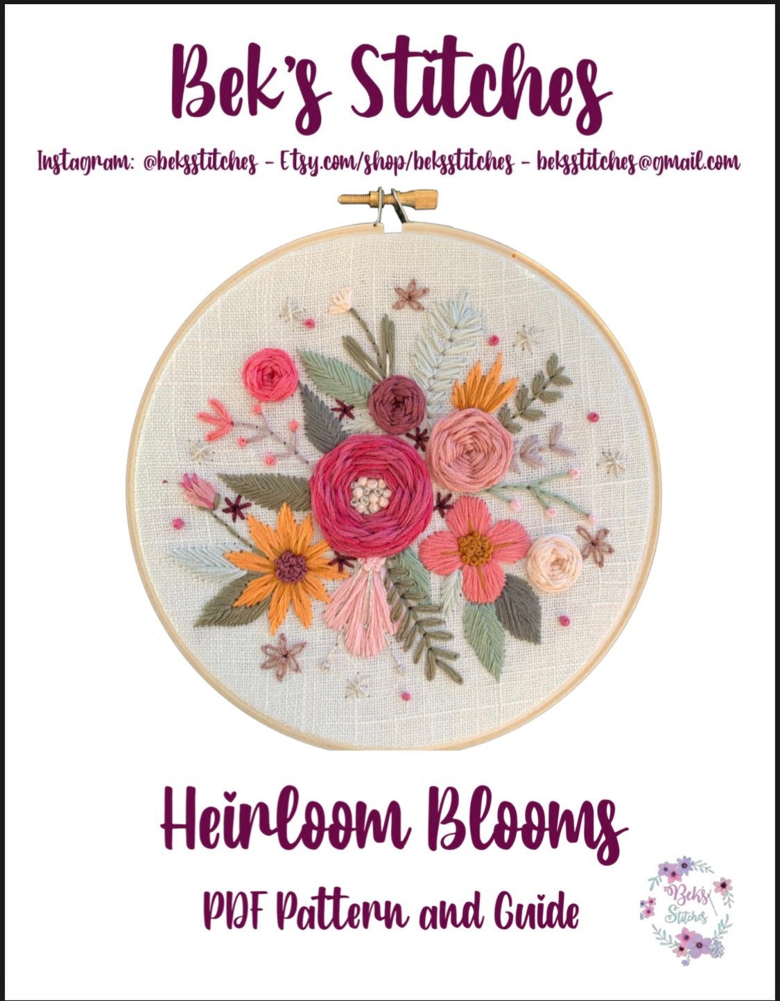 PDF Pattern - Heirloom Blooms, Intermediate/Advanced Embroidery Pattern