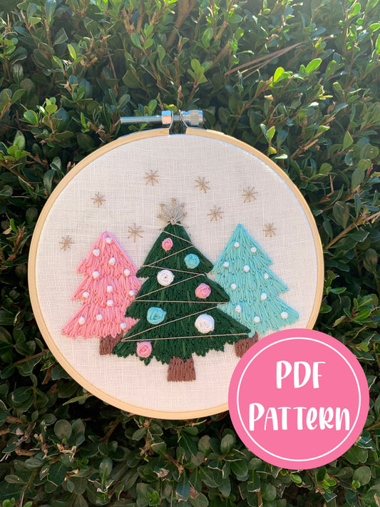 PDF Pattern - Merry & Bright Christmas Trees, Intermediate Embroidery Pattern