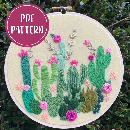 PDF Pattern - Cactus Flowers, Intermediate/Advanced Embroidery Pattern