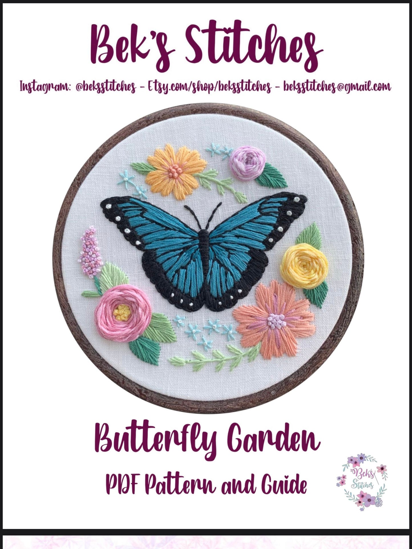 PDF Pattern - Butterfly Garden, Intermediate/Advanced Embroidery Pattern