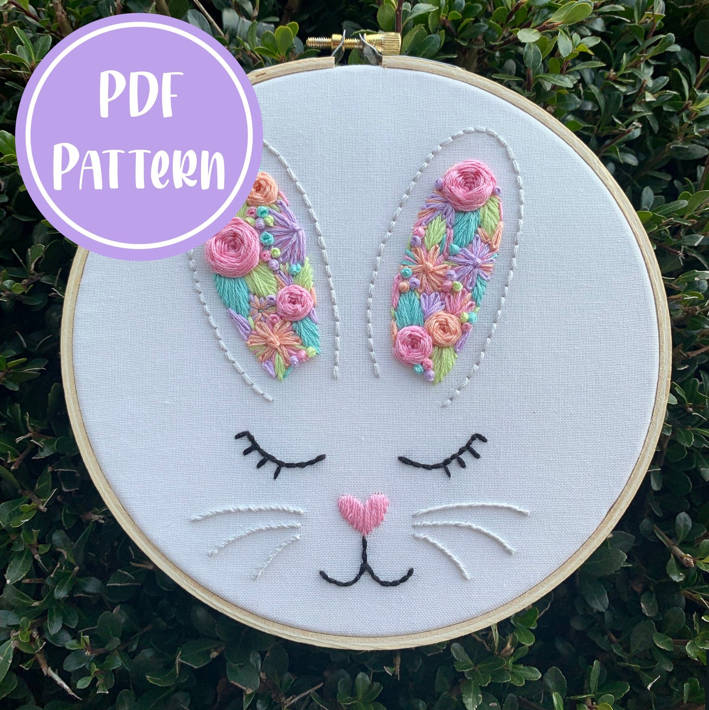 PDF Pattern - Hoppy Easter Bunny, Beginner/Intermediate Embroidery Pattern