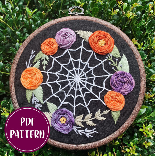 PDF Pattern - Whimsical Webs, Intermediate Halloween Embroidery Pattern
