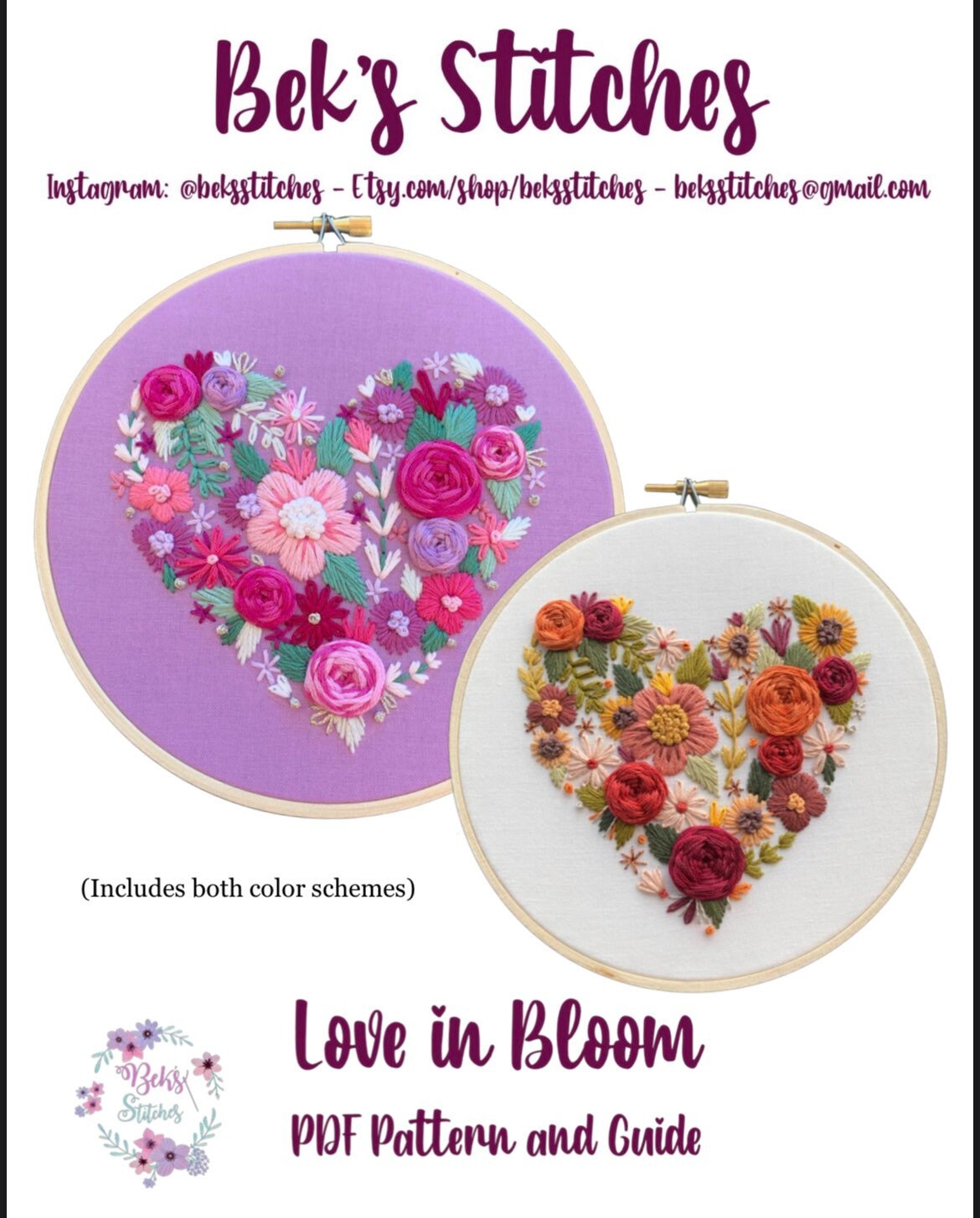 PDF Pattern - Love in Bloom, Intermediate Embroidery Pattern