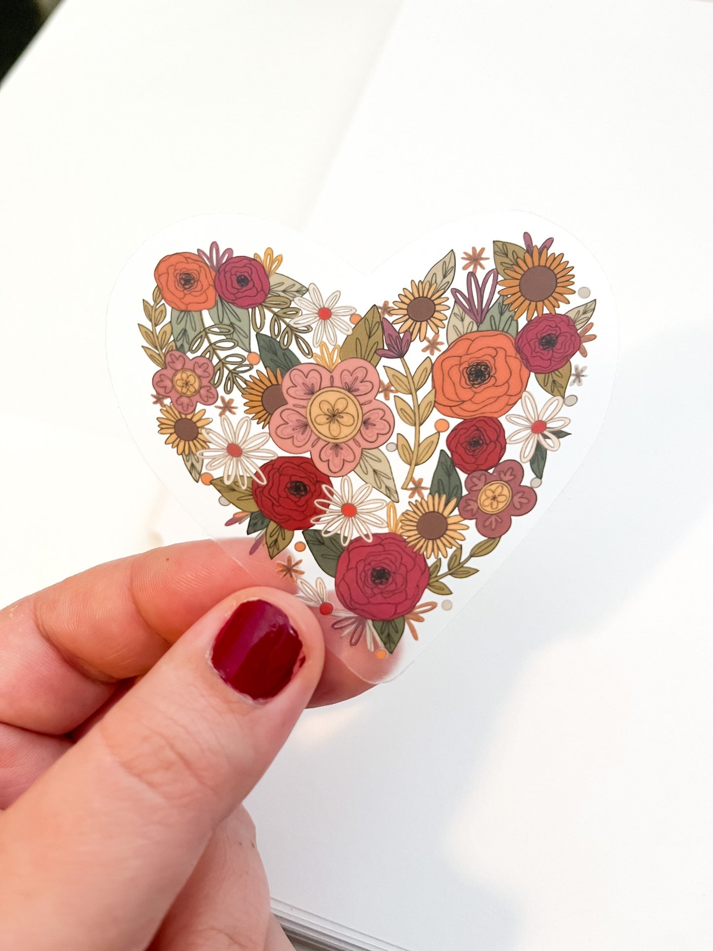 CLEAR Love in Bloom Floral Heart Sticker - Vinyl, Waterproof Sticker