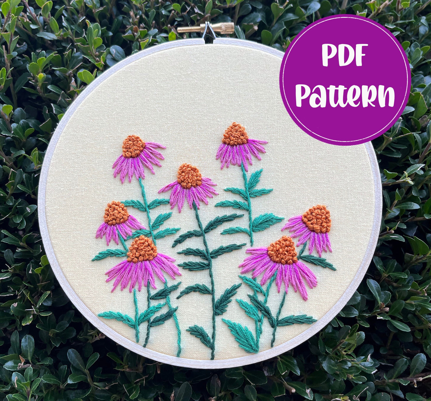 PDF Pattern - Coneflower Field, Beginner/Intermediate Embroidery Pattern
