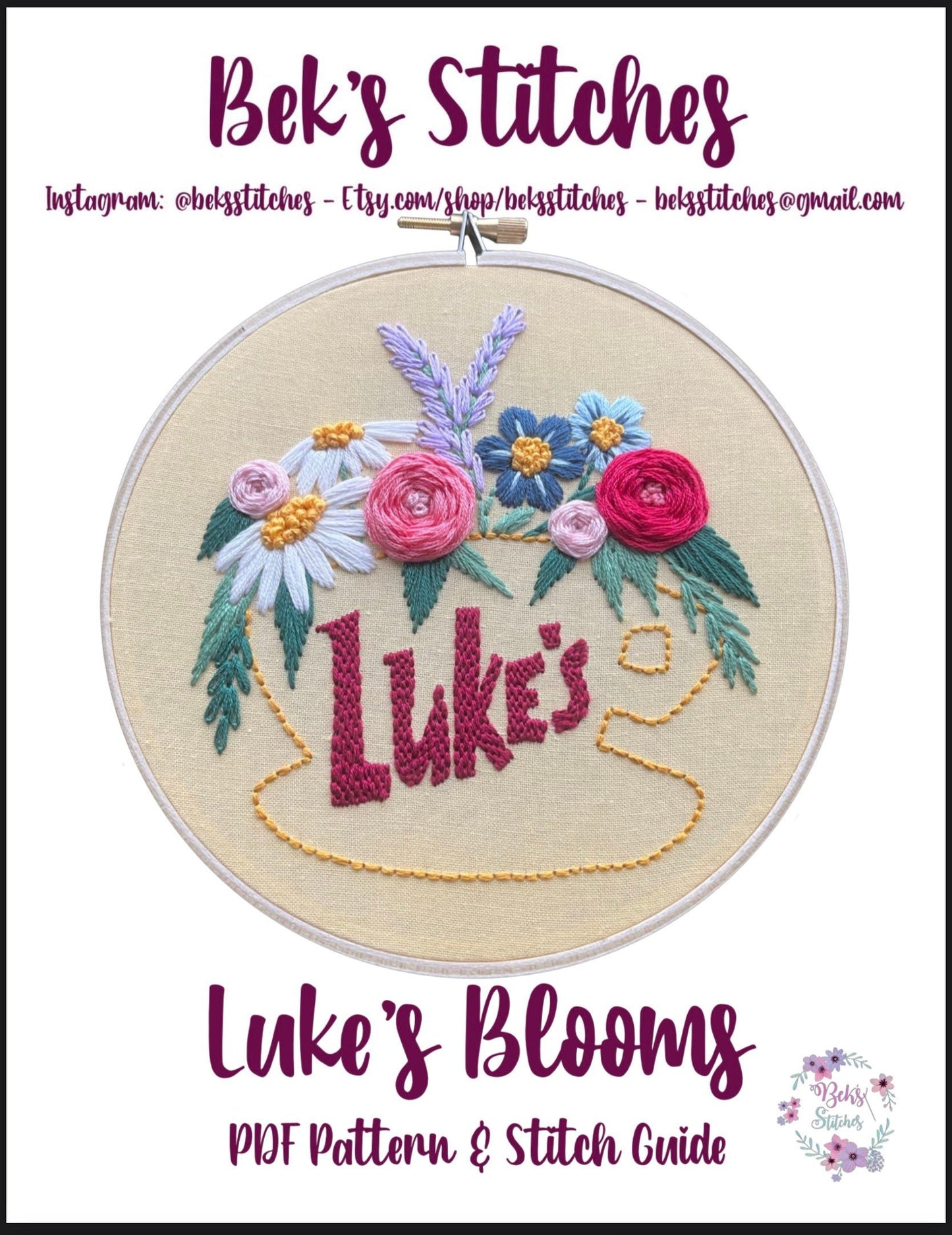 PDF Pattern - Luke's Blooms, Lukes Diner Gilmore Girls GG Intermediate Embroidery Pattern