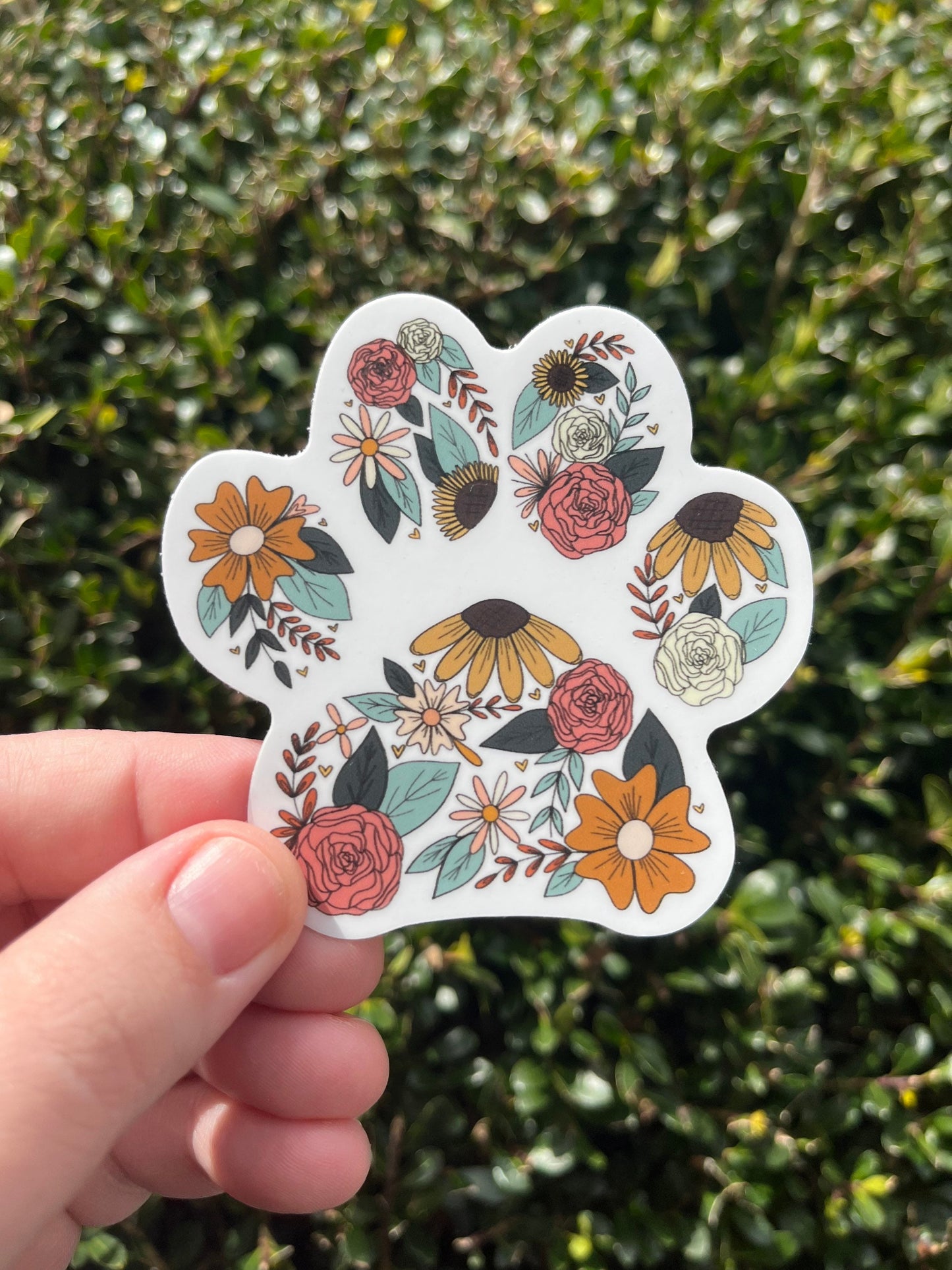 Floral Paw Print Vinyl Sticker, Dog Sticker, Cat Sticker, Pet Sticker, Waterproof Stickers