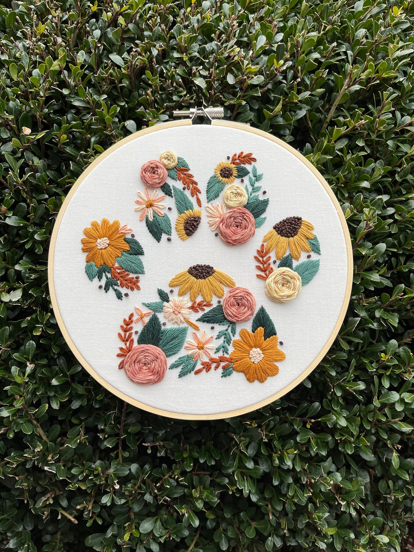 PDF Pattern - Furry Friend Florals, Intermediate Embroidery Pattern