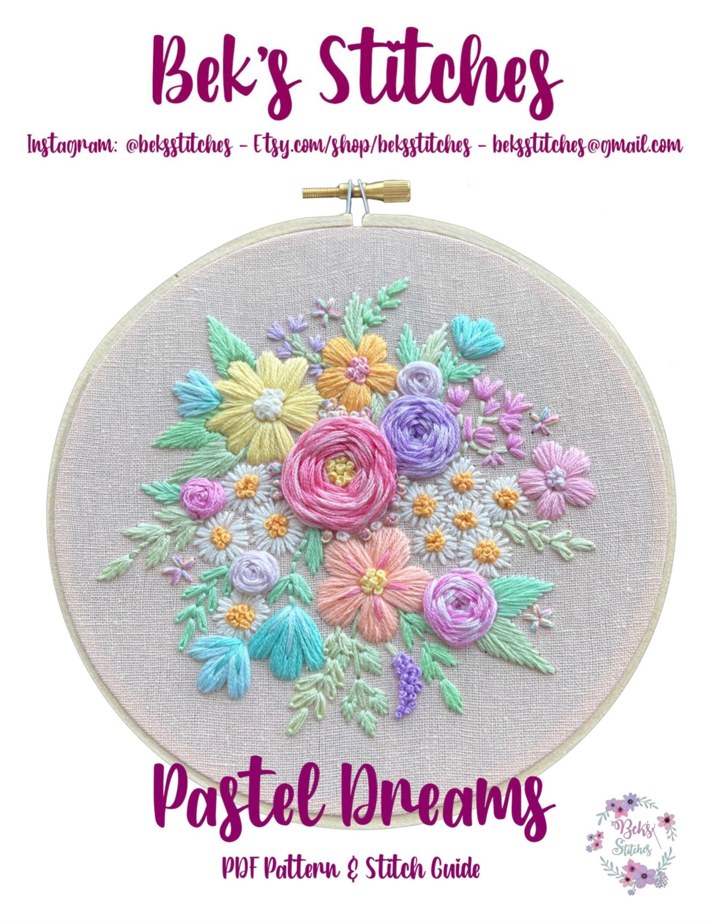 PDF Pattern - Pastel Dreams, Intermediate Embroidery Pattern