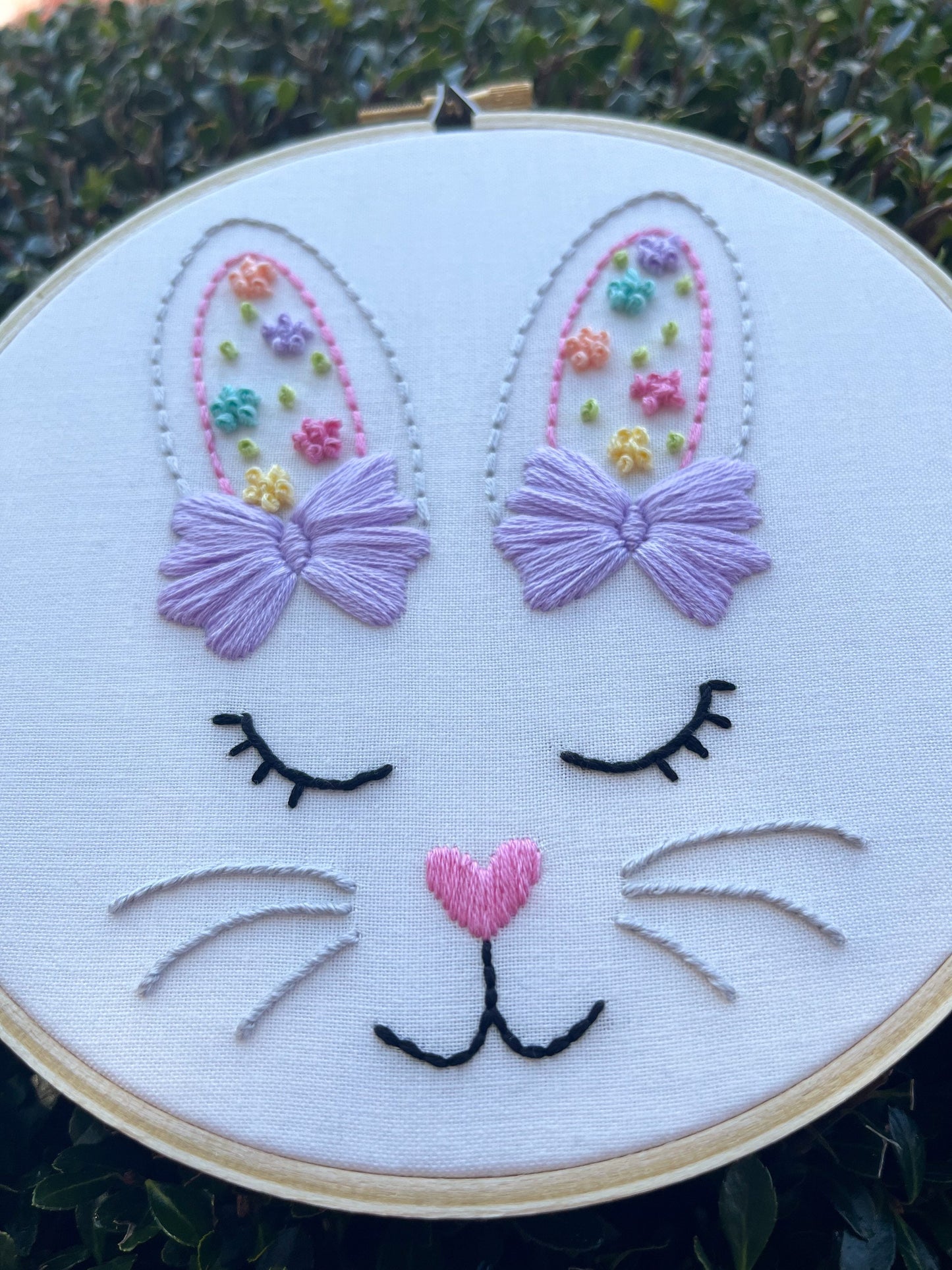 6” Bunny with Bows - Handmade Embroidery Hoop