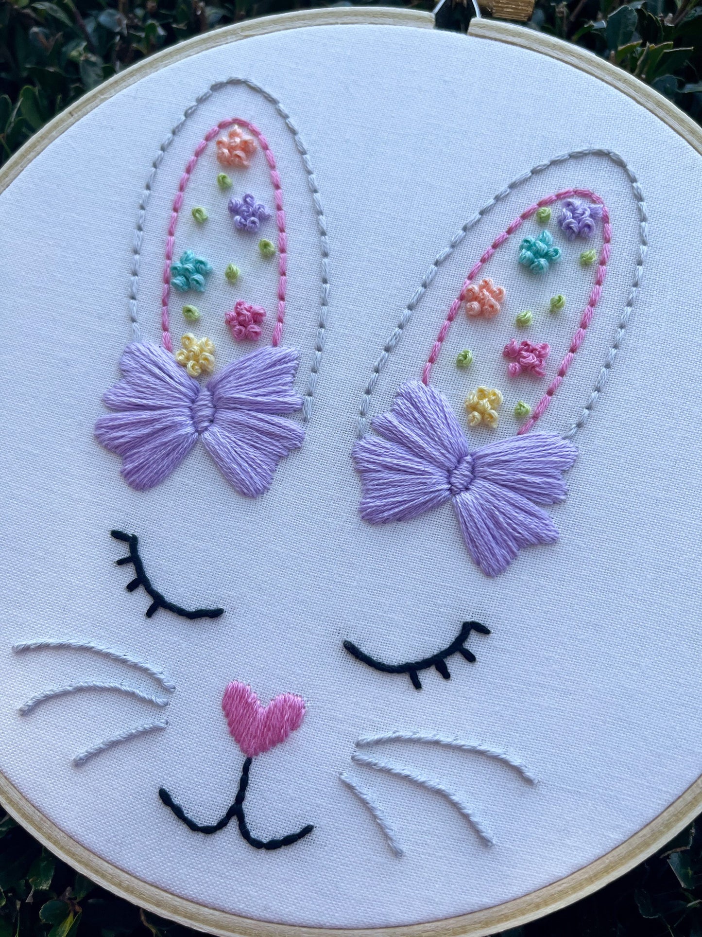6” Bunny with Bows - Handmade Embroidery Hoop