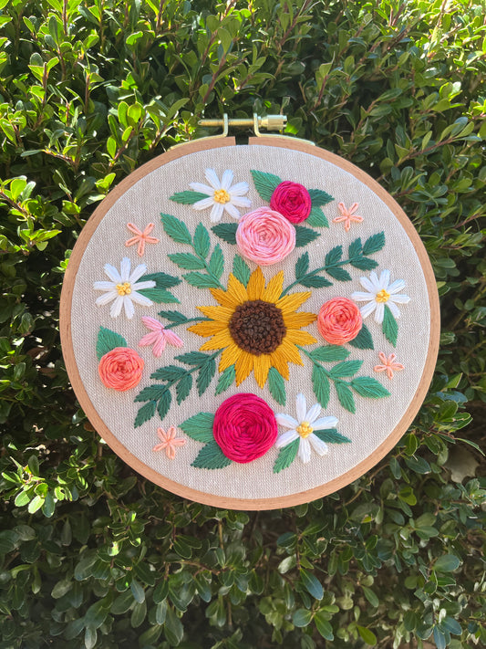 6” Sunny Petals Floral Embroidery Hoop Art