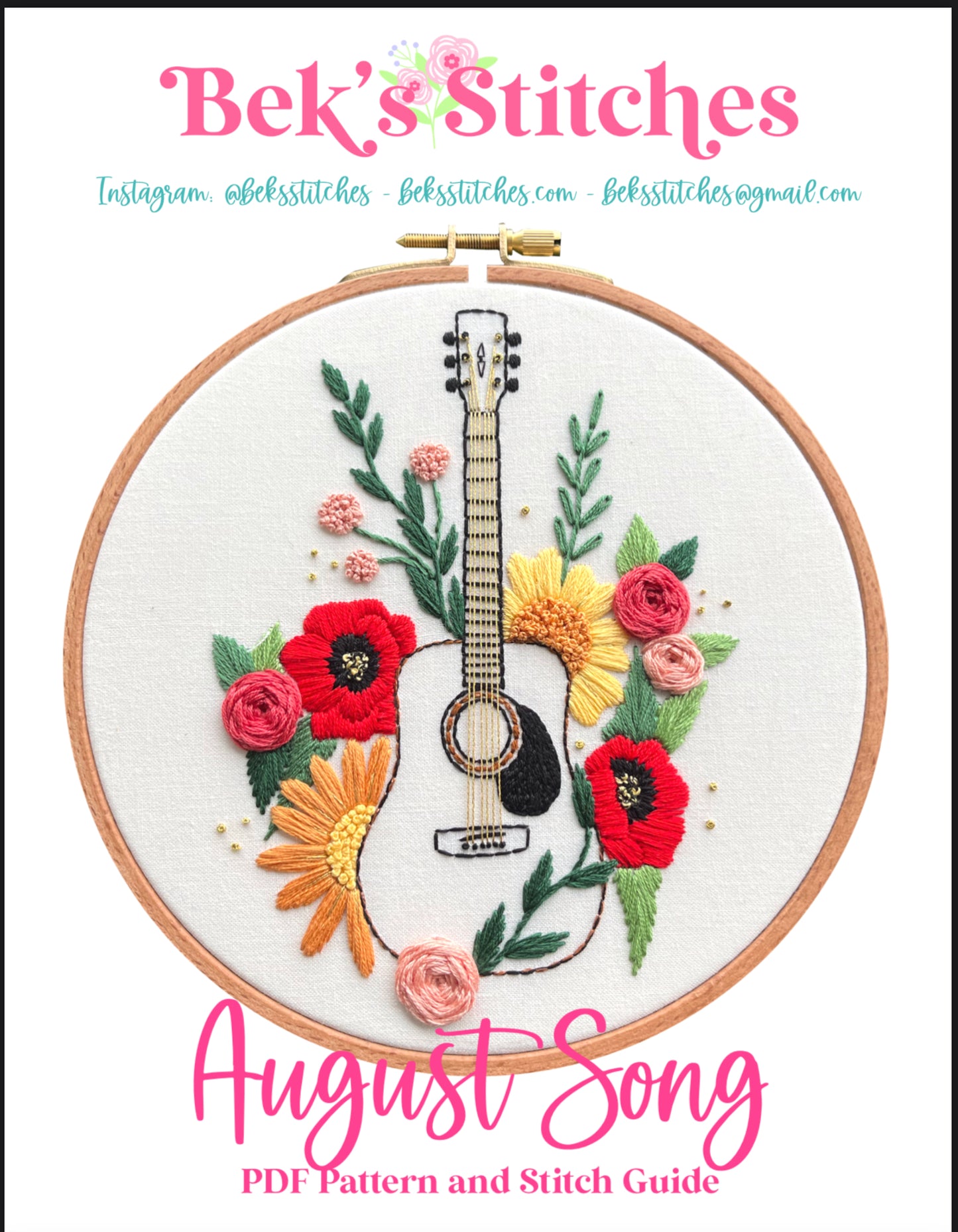 PDF Pattern - August Song, Advanced Music Themed Embroidery Pattern