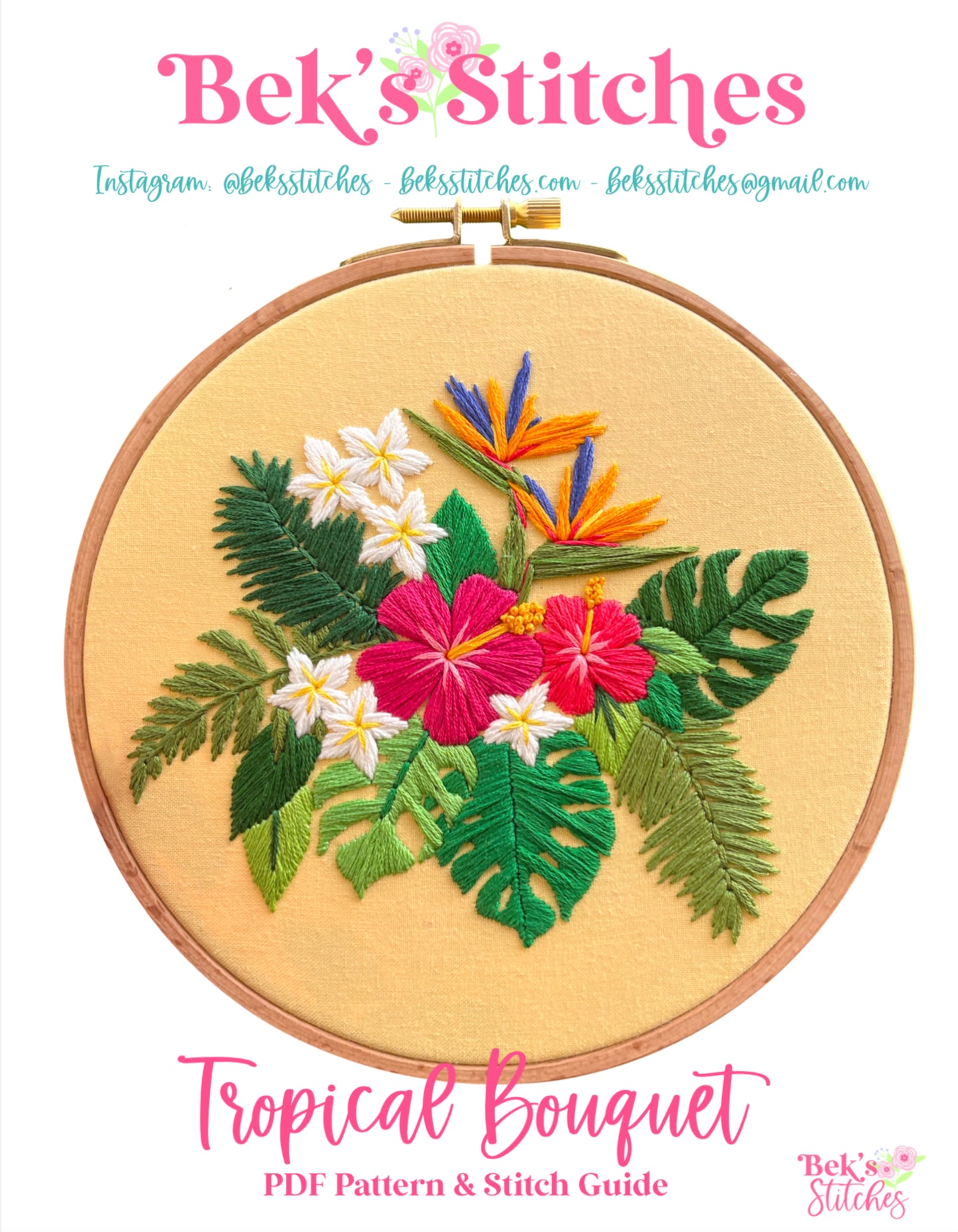 PDF Pattern - Tropical Bouquet, Advanced Embroidery Pattern