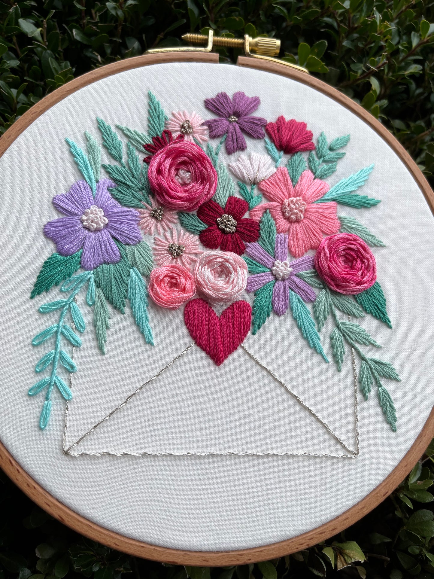 PDF Pattern - Love Letter, Intermediate Valentine's Day Floral Envelope Embroidery Pattern