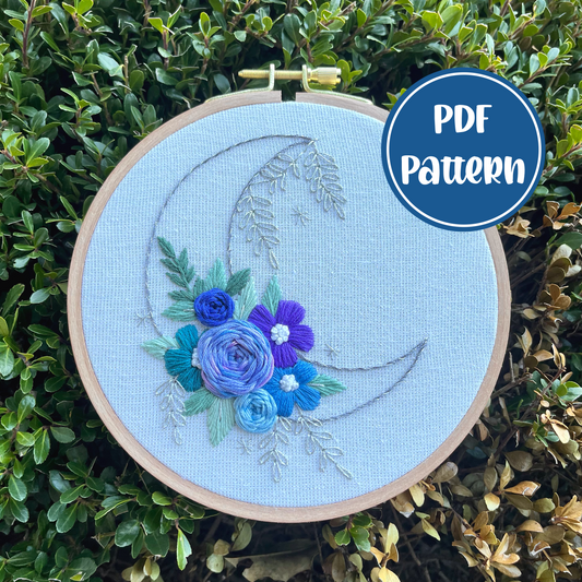 PDF Pattern - Lush Luna, Intermediate Floral Moon Embroidery Pattern