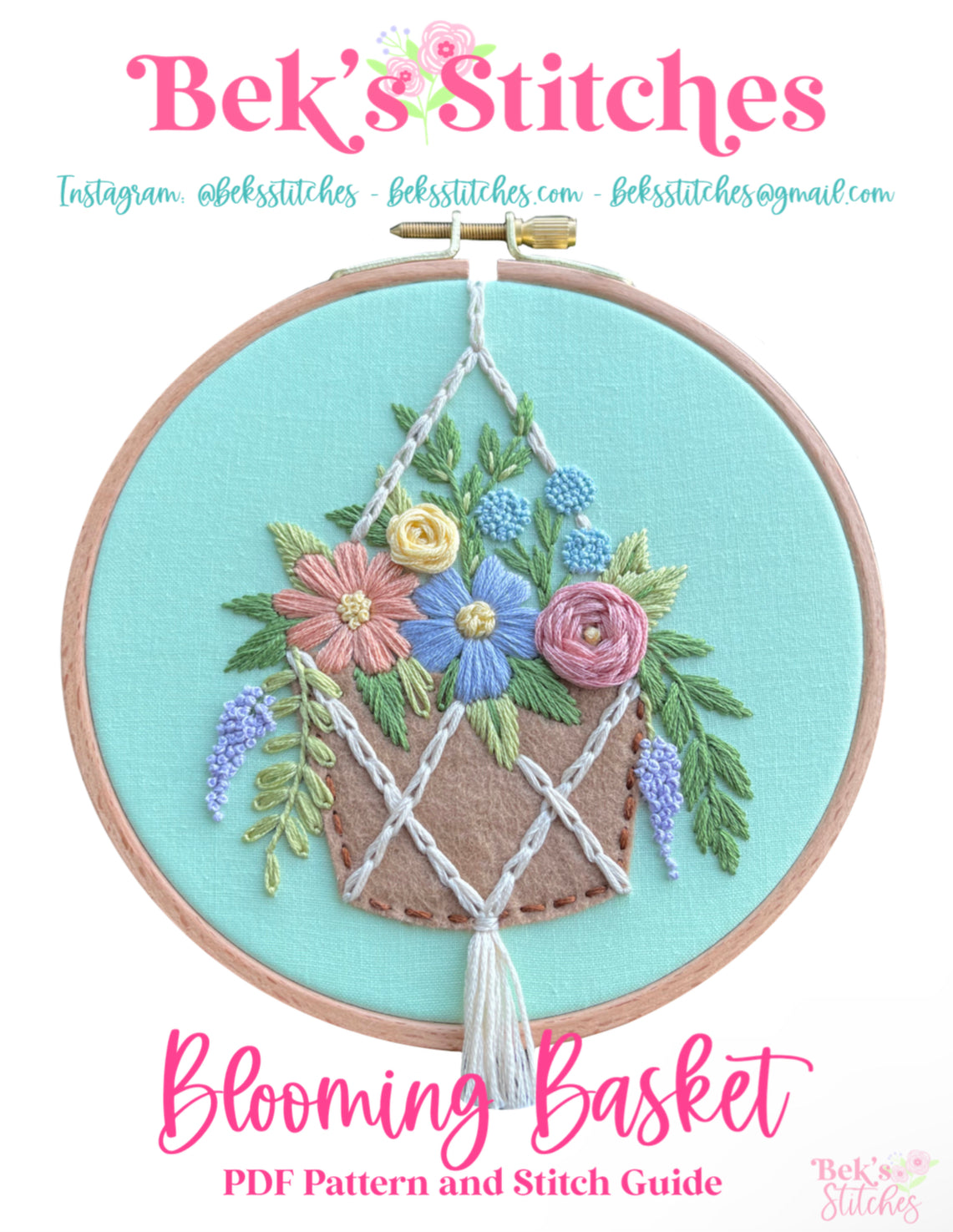 Intermediate Planter PDF Pattern - Blooming Basket, Intermediate Hanging Flower Planter Emb ...