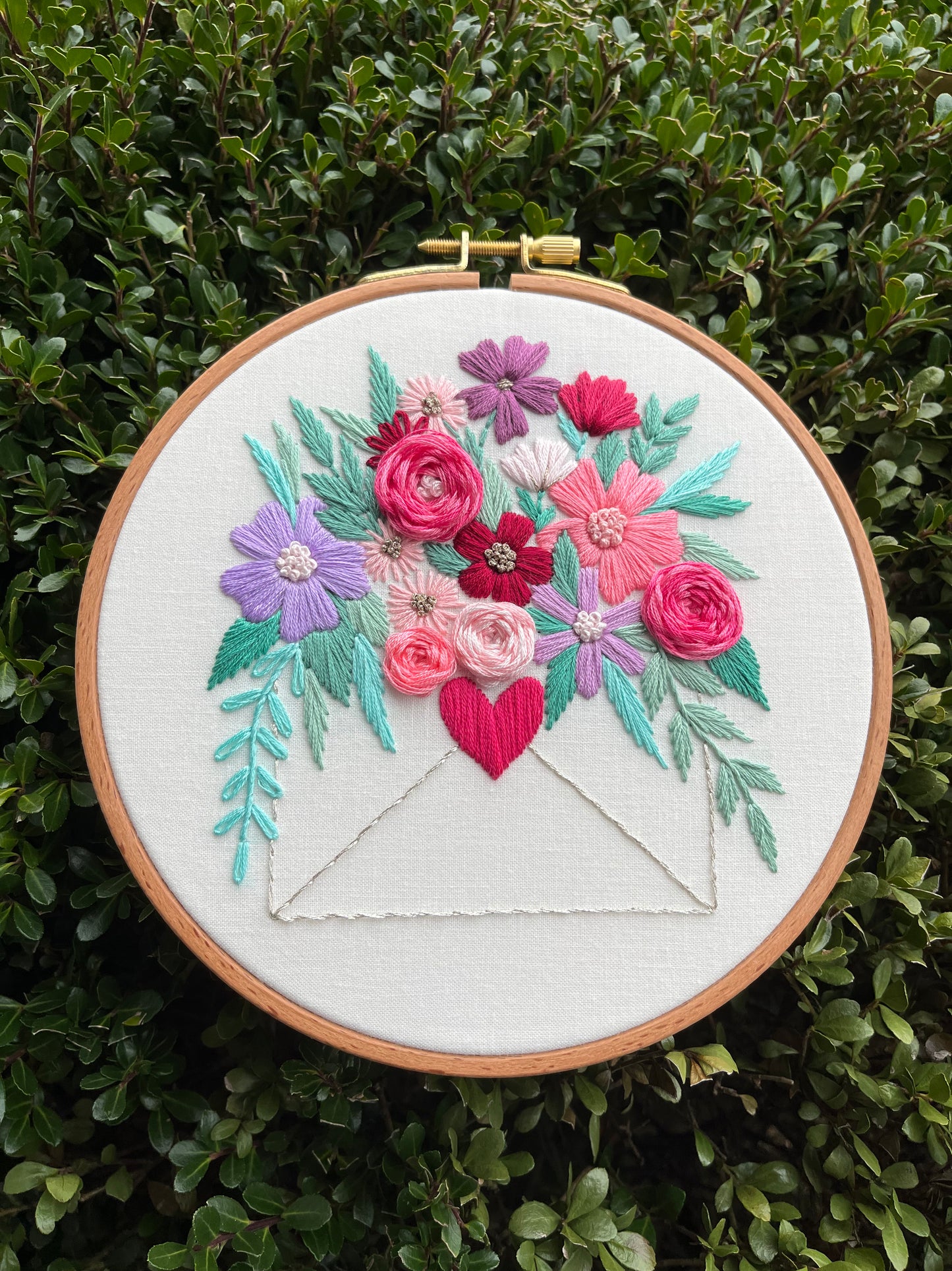 PDF Pattern - Love Letter, Intermediate Valentine's Day Floral Envelope Embroidery Pattern