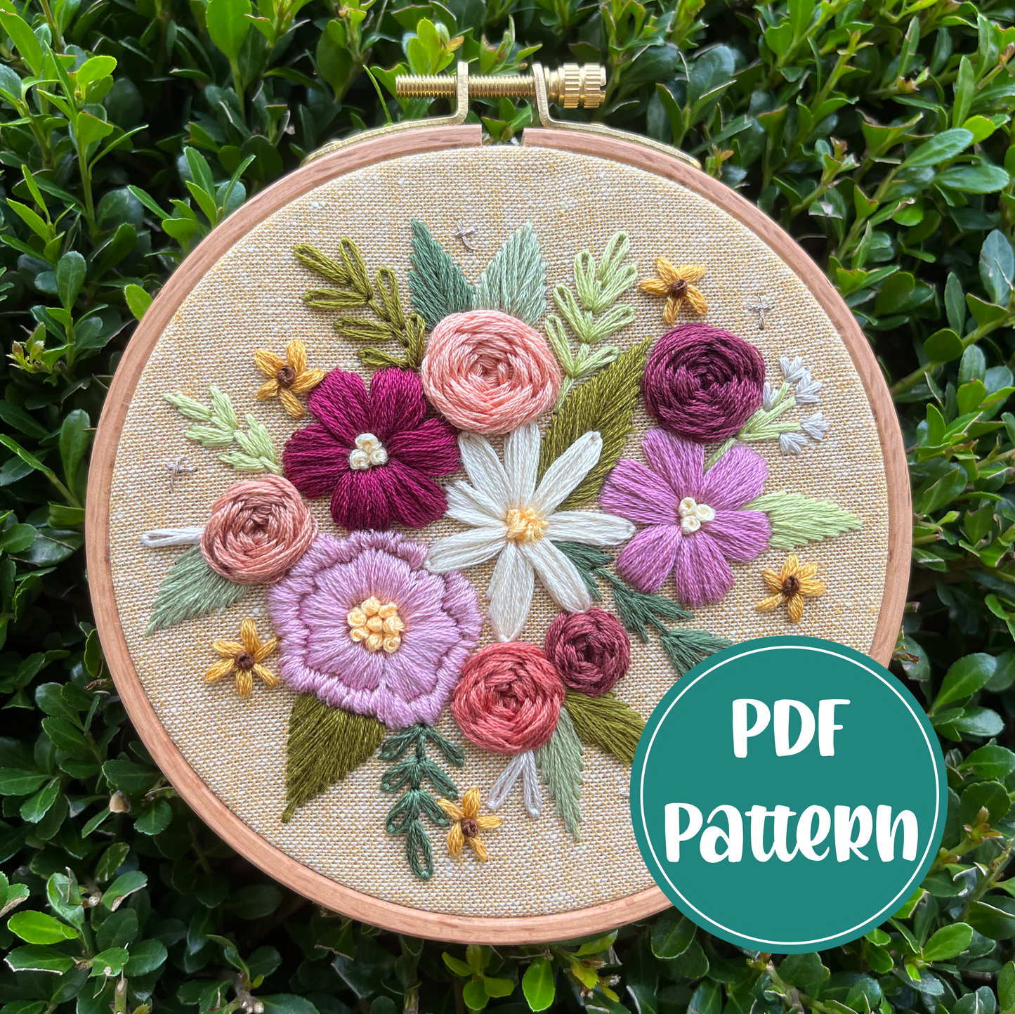 PDF Pattern - Woodland Wildflowers, Intermediate Embroidery Pattern