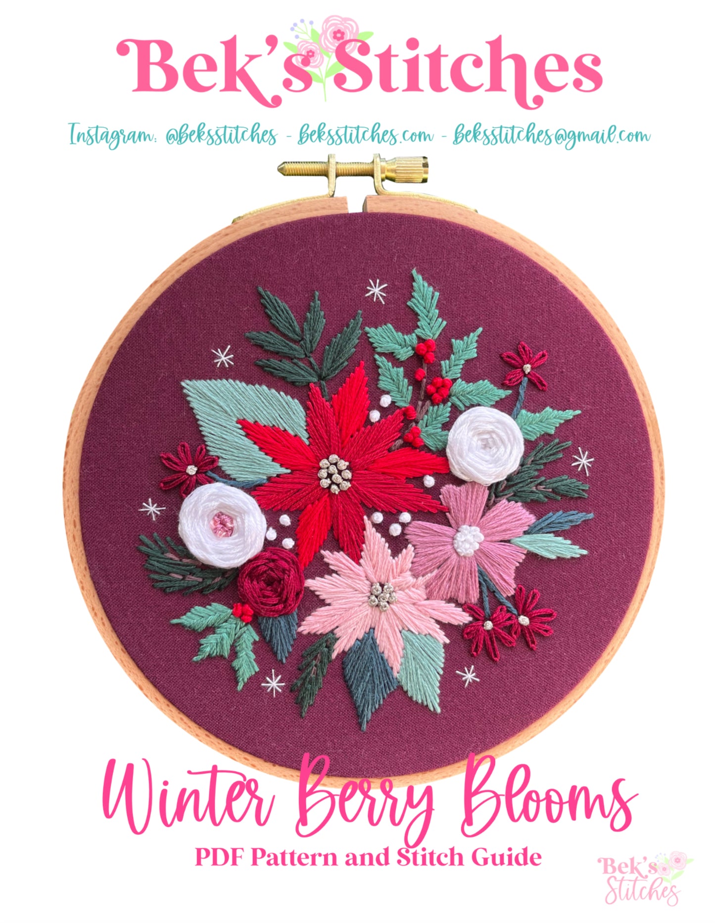 PDF Pattern - Winter Berry Blooms, Intermediate Embroidery Pattern