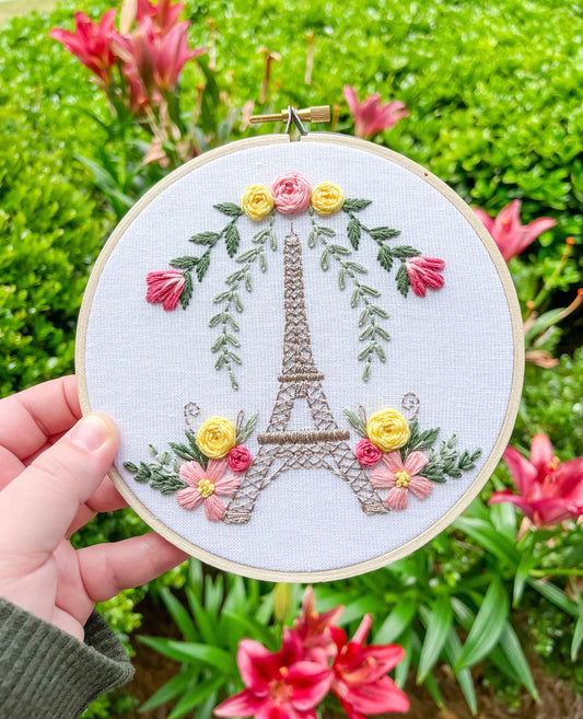6” Fleur de Eiffel- Handmade Embroidery Hoop