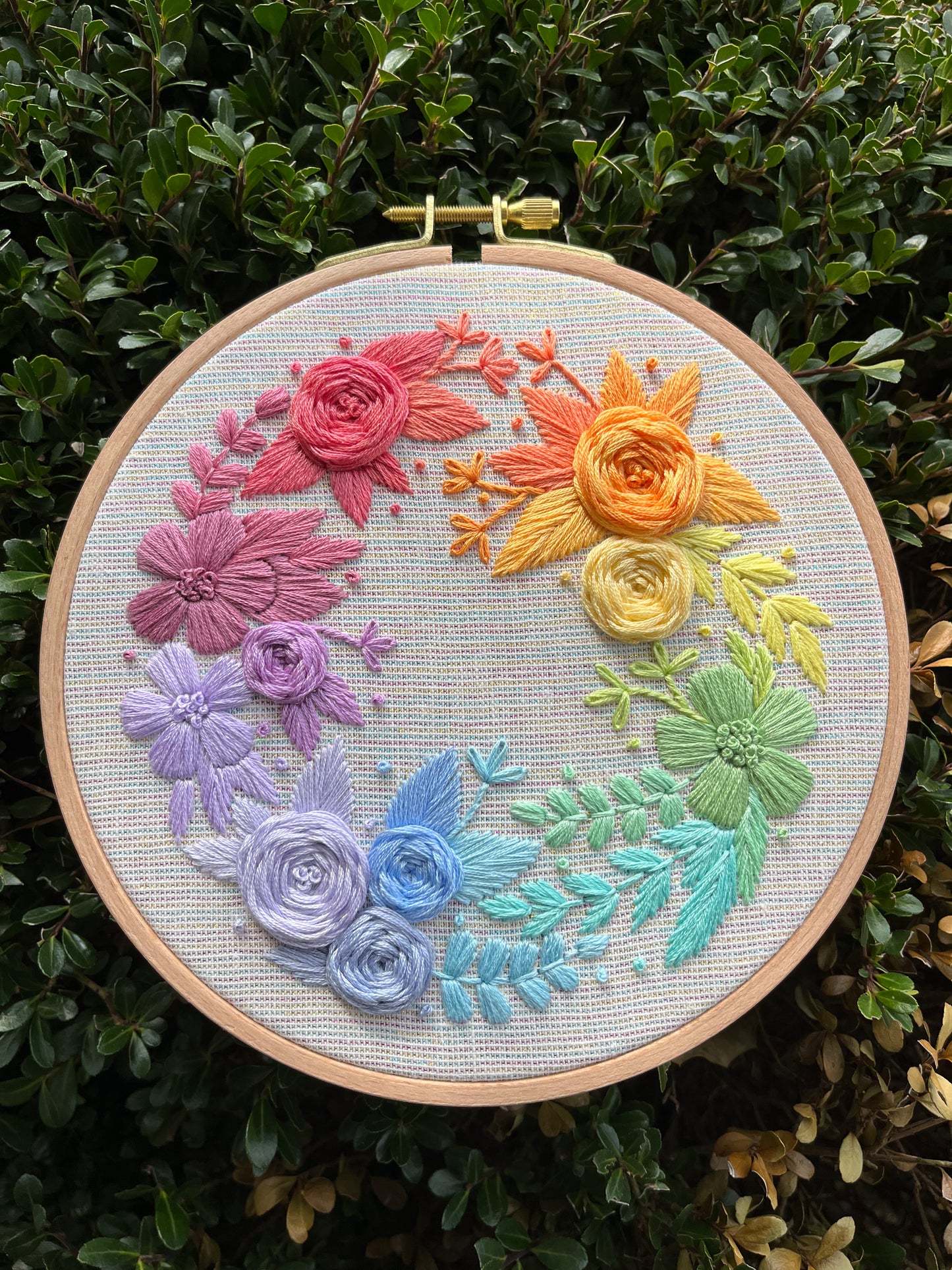 PDF Pattern - Rainbow Wreath, Intermediate Pastel Floral Wreath Embroidery Pattern