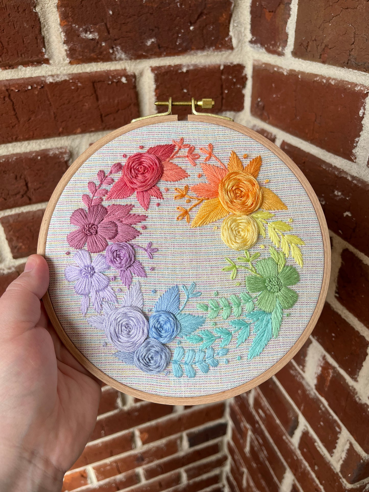 PDF Pattern - Rainbow Wreath, Intermediate Pastel Floral Wreath Embroidery Pattern