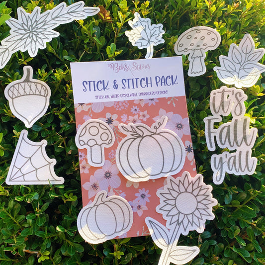 Fall Stick and Stitch Pack - Autumn Themed Water-Soluble Dissolving Stick-On Embroidery Designs