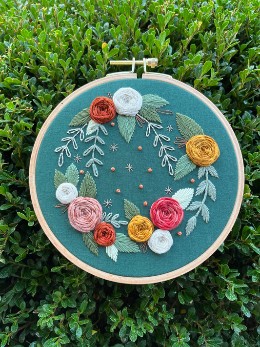6” Autumn Blossoms - Handmade Embroidery Hoop